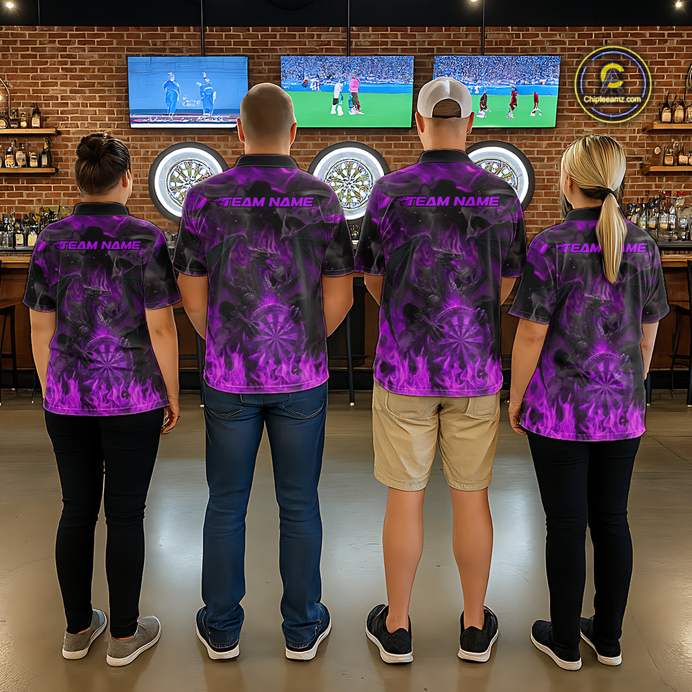Fire Flames Darts Dragon Purple Dart 1/4-Zip Shirts For Women Personalized Team Dart Jerseys NYN2105