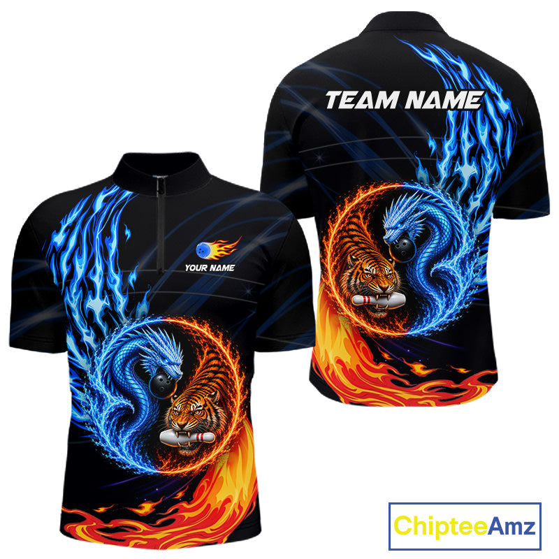 Men's Dragon Tiger bowling quarter-zip, custom bowling tournament shirt