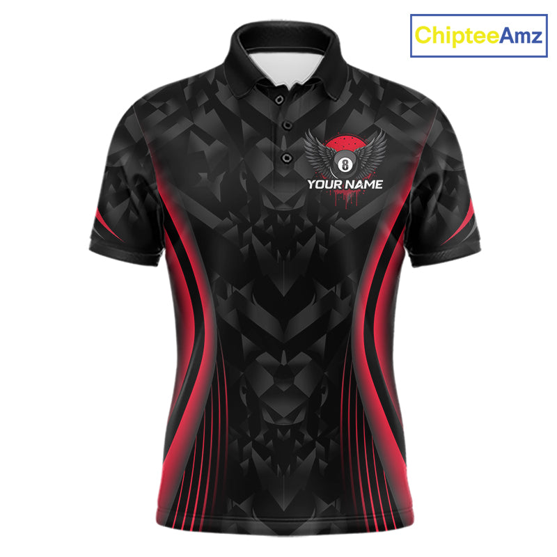 Red Dripping Wings 8 Ball Billiard Polo 1/4-Zip Shirt For Men Custom Billiard Pool Team Jersey NYN3942