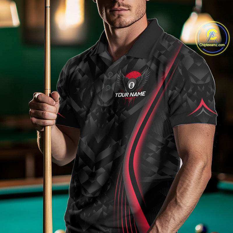Red Dripping Wings 8 Ball Billiard Polo 1/4-Zip Shirt For Men Custom Billiard Pool Team Jersey NYN3942