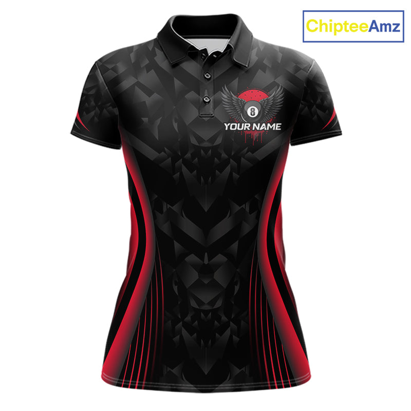 Red Dripping Wings 8 Ball Billiard Polo 1/4-Zip Shirt For Women Custom Billiard Pool Team Jersey NYN3942