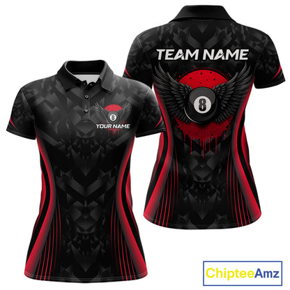 Red Dripping Wings 8 Ball Billiard Polo 1/4-Zip Shirt For Women Custom Billiard Pool Team Jersey NYN3942