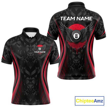 Red Dripping Wings 8 Ball Billiard Polo 1/4-Zip Shirt For Men Custom Billiard Pool Team Jersey NYN3942