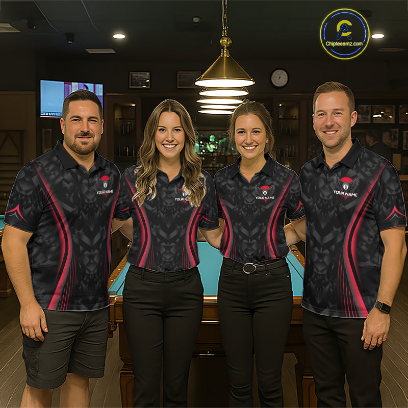 Red Dripping Wings 8 Ball Billiard Polo 1/4-Zip Shirt For Men Custom Billiard Pool Team Jersey NYN3942