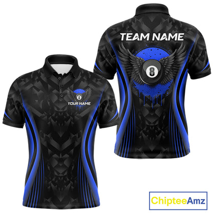 Blue Dripping Wings 8 Ball Billiard Polo 1/4-Zip Shirt For Men Custom Billiard Pool Team Jersey NYN3943