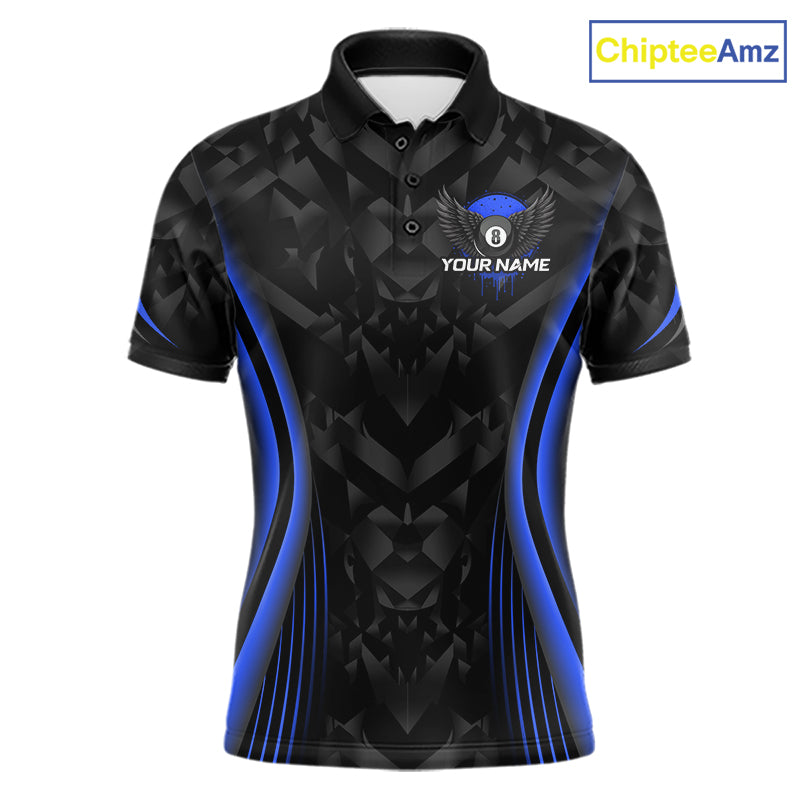 Blue Dripping Wings 8 Ball Billiard Polo 1/4-Zip Shirt For Men Custom Billiard Pool Team Jersey NYN3943