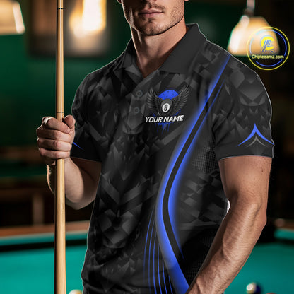 Blue Dripping Wings 8 Ball Billiard Polo 1/4-Zip Shirt For Men Custom Billiard Pool Team Jersey NYN3943