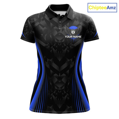 Blue Dripping Wings 8 Ball Billiard Polo 1/4-Zip Shirt For Women Custom Billiard Pool Team Jersey NYN3943