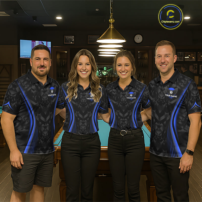 Blue Dripping Wings 8 Ball Billiard Polo 1/4-Zip Shirt For Men Custom Billiard Pool Team Jersey NYN3943
