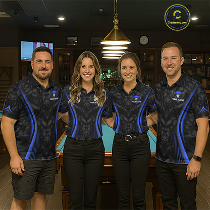 Blue Dripping Wings 8 Ball Billiard Polo 1/4-Zip Shirt For Men Custom Billiard Pool Team Jersey NYN3943