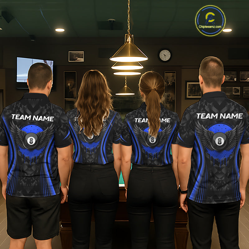 Blue Dripping Wings 8 Ball Billiard Polo 1/4-Zip Shirt For Men Custom Billiard Pool Team Jersey NYN3943