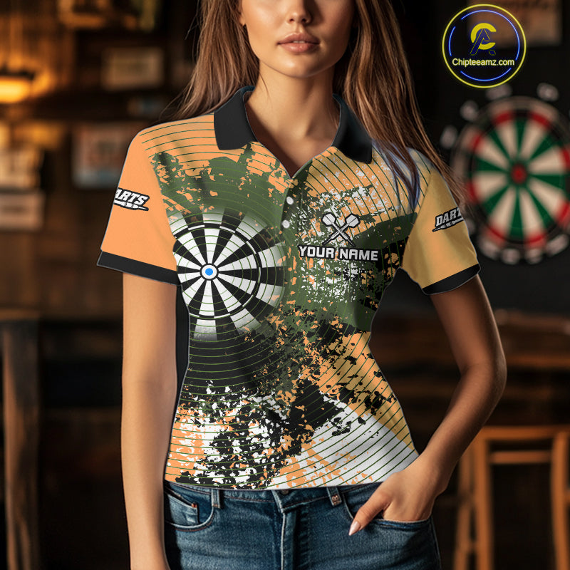 Dartboard Colorful Grunge Women's Darts Shirt Custom Name For Players | Opt2 - Orange NYN0688