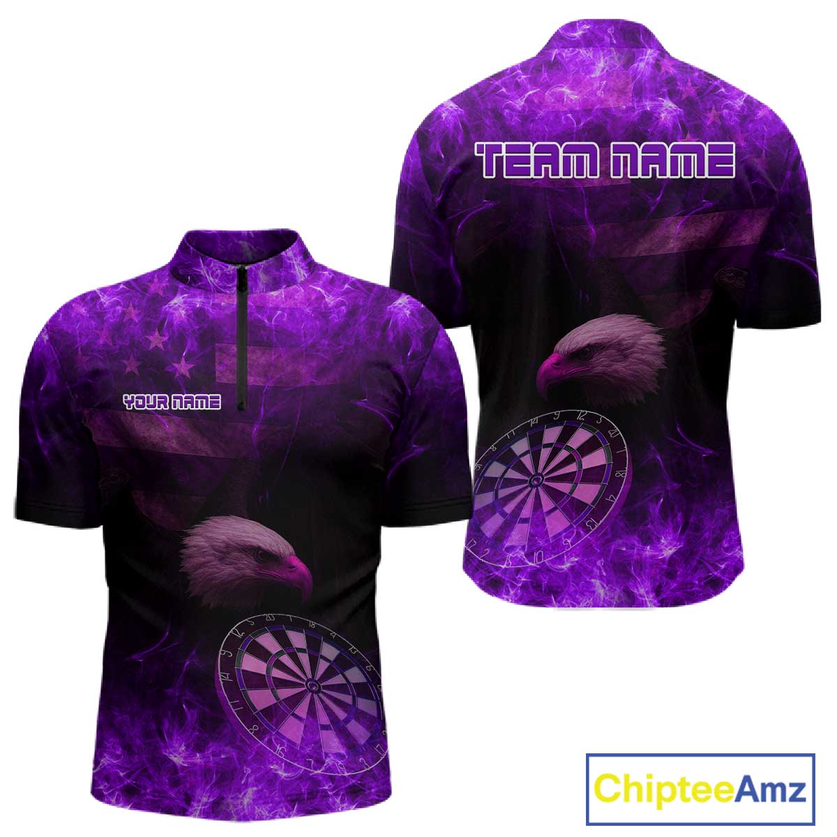 Custom Black And Purple Flames Eagle Dartboard Darts 1/4-Zip Shirt For Men Outfit Darts Jerseys NYN0945
