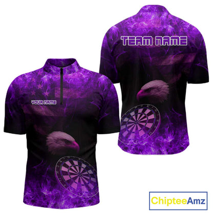 Custom Black And Purple Flames Eagle Dartboard Darts 1/4-Zip Shirt For Men Outfit Darts Jerseys NYN0945
