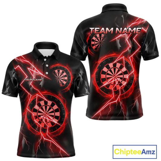 Custom Lightning Red And Black Darts Polo Shirt For Men Darts Tournament Jerseys NYN0950