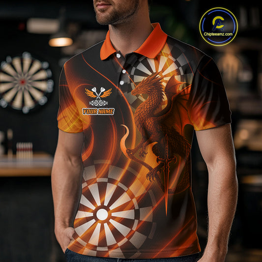 Custom Men's Darts Polo Shirt Dragon And Dartboard - Personalized Name & Team NYN0721