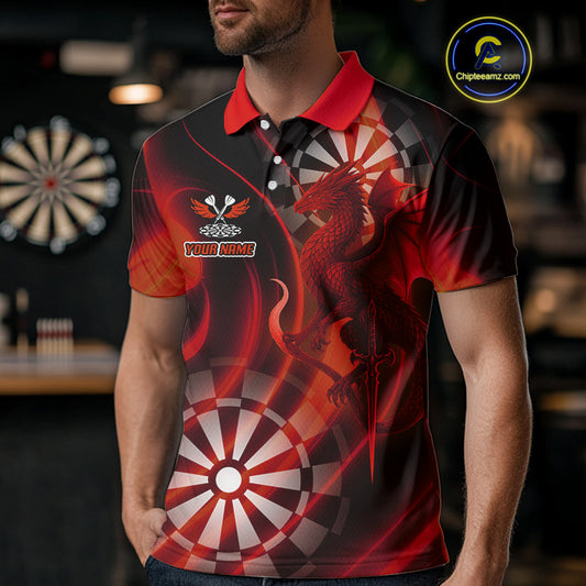 Dragon & Dartboard Custom Darts Polo Shirt For Men - Personalized Name & Team NYN0722