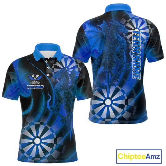Azure Dragon & Dartboard Custom Darts Polo Shirt For Men - Darts Team Jersey NYN0723