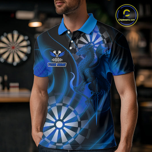 Azure Dragon & Dartboard Custom Darts Polo Shirt For Men - Darts Team Jersey NYN0723
