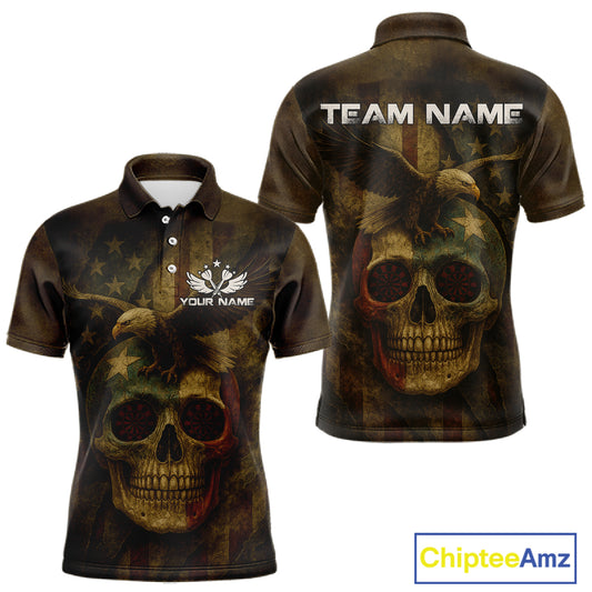 Custom Skull Eagle Grunge Polo Dart Shirt For Men Retro Patriotic Dart Jerseys NYN1337