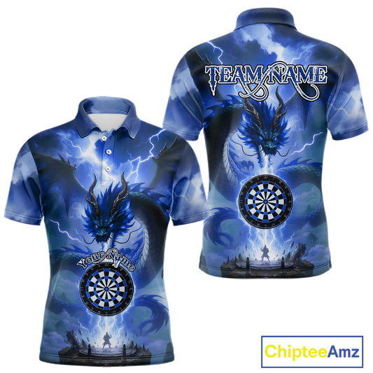 Custom Lightning Blue Dragon Dartboard Darts Polo Shirt For Men Darts Team Jersey NYN0968