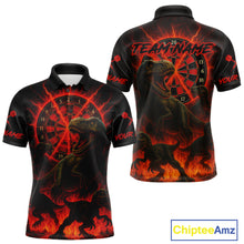 Load image into Gallery viewer, Custom Red Flaming Dinosaurs Dartboard Polo Dart Shirt For Men Dinosaur Dart Jerseys NYN1358