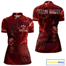 Load image into Gallery viewer, Personalized Red Flames Skull Dartboard Darts Jersey Custom Women's Skull Darts 1/4-Zip Shirt NYN1030