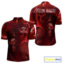 Load image into Gallery viewer, Personalized Red Flames Skull Dartboard Darts Jersey Custom Men's Skull Darts Polo Shirt NYN1030