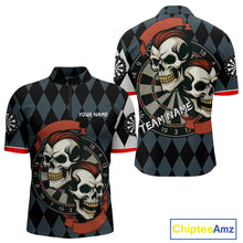 Load image into Gallery viewer, Red-Haired Skulls With Dartboard Men's Navy Darts Shirt - Custom Name For Players NYN0520