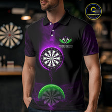 Load image into Gallery viewer, Custom Purple And Green Dartboard Dart Shirt For Men Outfits Polo &amp; 1/4-Zip Darts Jersey NYN1041