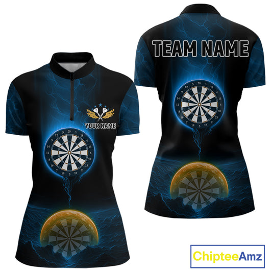 Custom Blue And Orange Dartboard Dart Shirt For Women Outfits Polo & 1/4-Zip Darts Jersey NYN1042