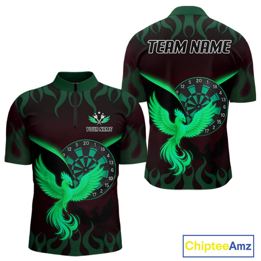 Custom Green Flames Phoenix Dartboards Darts Shirt For Men Outfits Phoenix Dart Jersey NYN1046