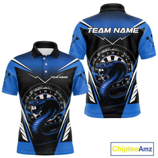 Azure Cobra & Dartboard Men's Darts Polo Shirt - Custom Name For Darts Jersey NYN0753