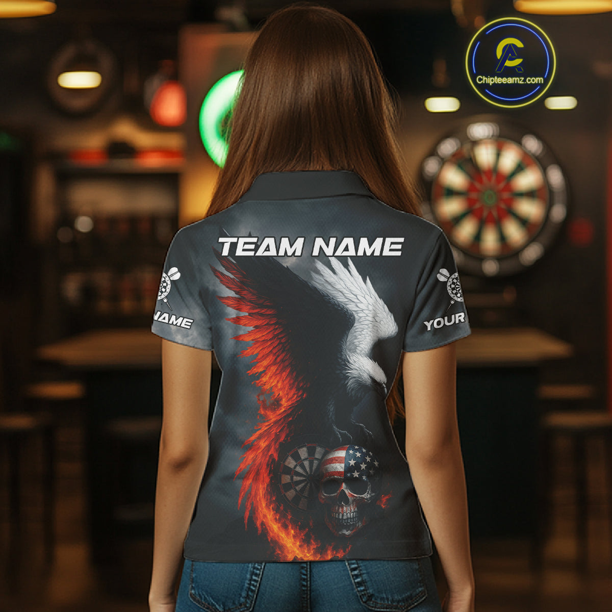 Custom Patriotic Dart Shirt For Women Personalized Skull Red Eagle Dart Team Jerseys NYN1060