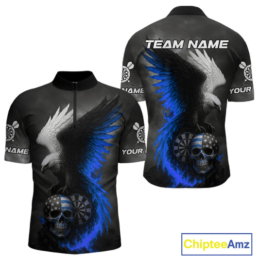 Custom Patriotic Dart Shirt For Men Personalized Skull Blue Eagle Dart Team Jerseys NYN1062