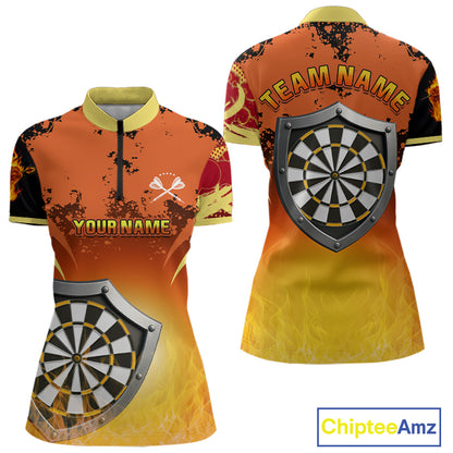 Flaming Shield Dartboard Multi Color Darts Shirt For Women - Custom Name For Players NYN0564
