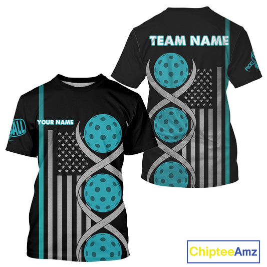 Pickleball - It's Is In My DNA Custom Men's Patriotic Pickleball T-Shirt | Turquoise NYN1102