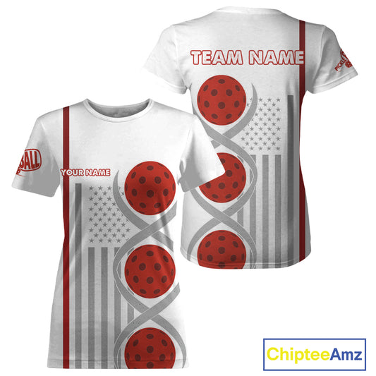 Pickleball - It's Is In My DNA Custom Women's Patriotic Pickleball T-Shirt | White NYN1103
