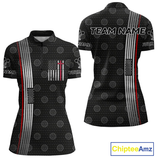 Custom Faith & Patriotism Dart Quarter-Zip Shirt for Women – American Flag Cross Darts Jersey NYN0771