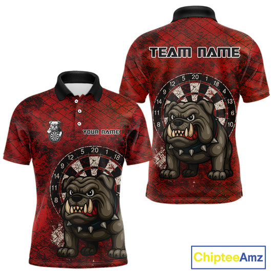 Bull Dog And Dartboard Red Grunge Darts Shirt For Men - Custom Name & Team Jersey NYN0596