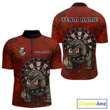 Load image into Gallery viewer, Bull Dog And Dartboard Red Grunge Darts Shirt For Men - Custom Name &amp; Team Jersey NYN0596
