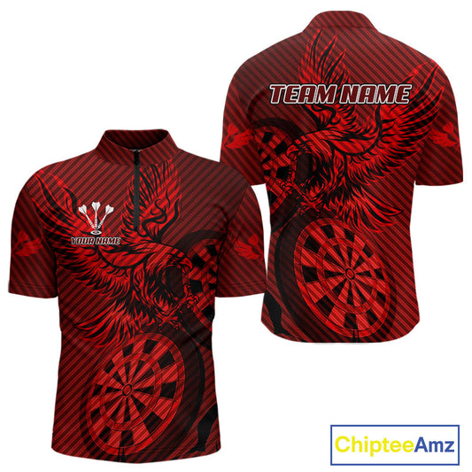 Custom Eagle & Dartboard Red Stripes Dart 1/4-Zip Shirts For Men, Dart Team Jerseys NYN0782