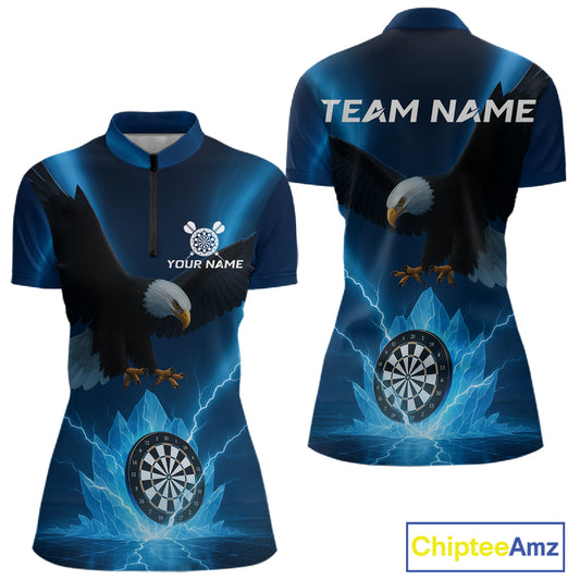 Custom Darts Shirt For Women Blue Icy Eagle Dartboard Dart Jerseys, Dart Team Shirts NYN1149
