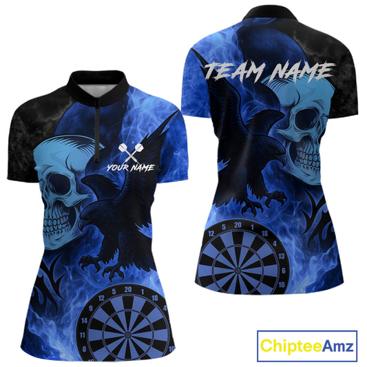 Darts Shirt For Women Personalized Flame Eagle Dartboard Dart Team Jerseys | Blue NYN1156
