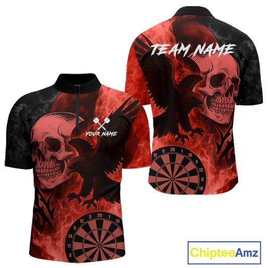 Darts Shirt For Men Personalized Flame Eagle Dartboard Dart Team Jerseys | Red NYN1157