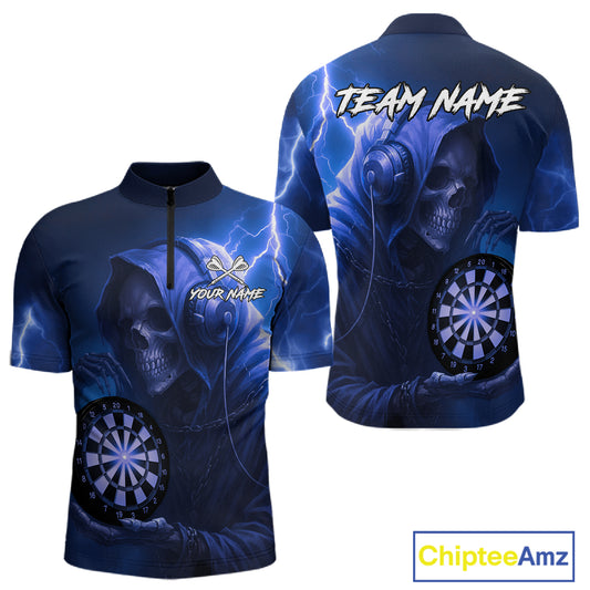 Custom Funny Skull Darts Shirt For Men Personalized Blue Dartboard Dart Team Jerseys NYN1160