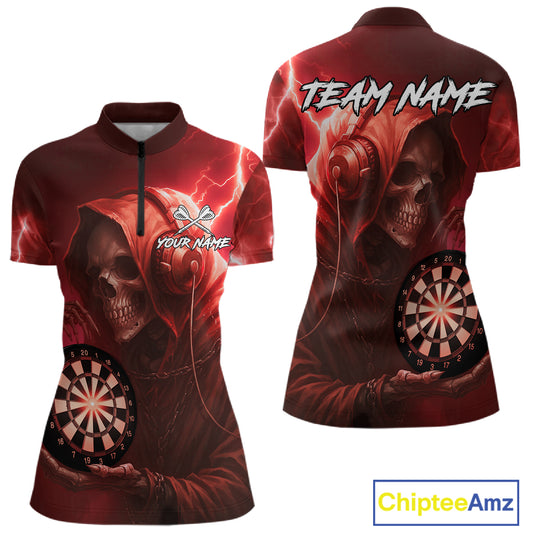 Custom Funny Skull Darts Shirt For Women Personalized Red Dartboard Dart Team Jerseys NYN1161