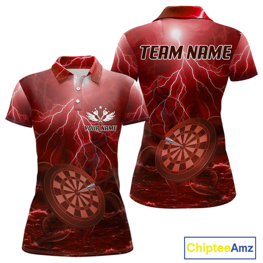 Thunder Dartboard In The Ocean Red Darts Shirt For Women - Custom Name & Team NYN0615