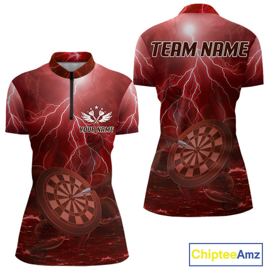 Thunder Dartboard In The Ocean Red Darts Shirt For Women - Custom Name & Team NYN0615