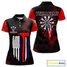 Load image into Gallery viewer, Red Dripping Dartboard &amp; US Flag Women's Darts Polo Shirt - Custom Name For Dart Players NYN0800